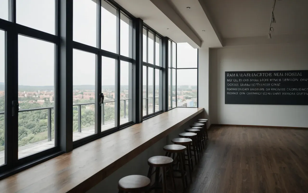 ev bulmak için en iyi yöntemler A person standing in a modern empty apartment with large windows, looking at the view outside. Bright natural light fills the room.