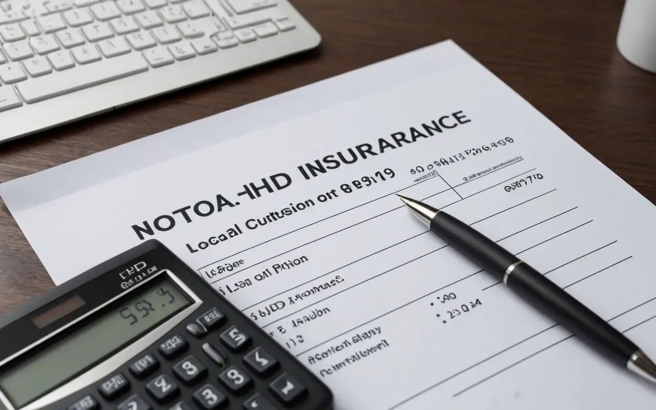 sigorta belgeleri A modern insurance document with a pen on top and a calculator beside it in soft office lighting