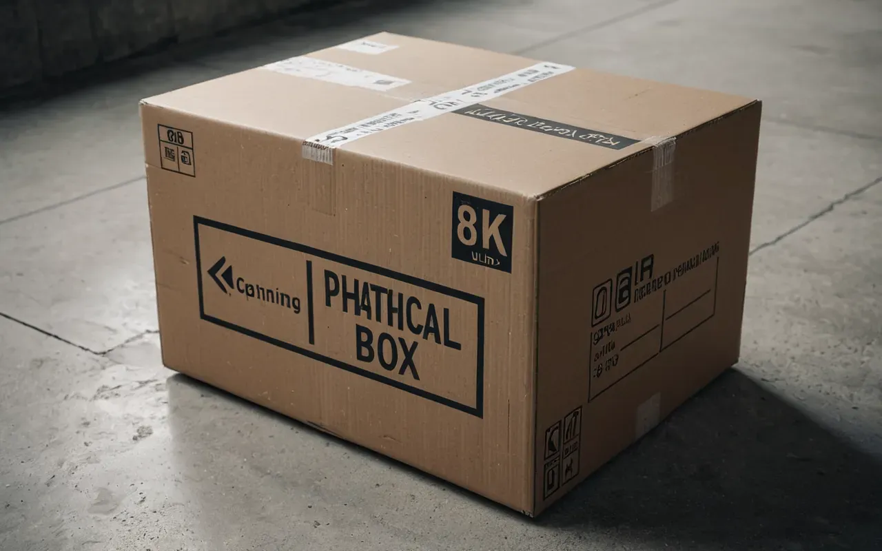 uluslararası nakliyat Close-up of a sealed cardboard box with shipping labels on a concrete floor, soft diffused lighting, editorial style, no text visible, neutral tones