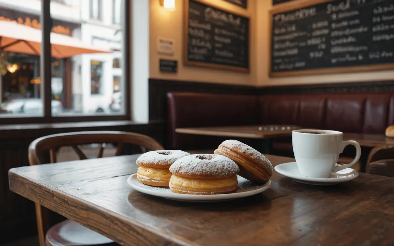 günlük hayat farkları A cozy cafe table with two cups of coffee and pastries in soft natural light.